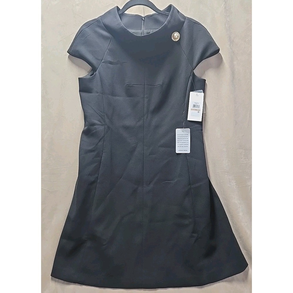 Harper Rose Cap Sleeve Fit And Flare Black Dress Embellishment Size 12 NWT